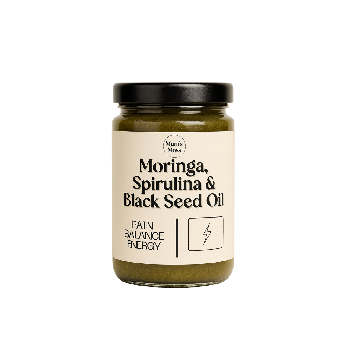Mum's Moss Spirulina, Black Seed Oil and Moringa sea moss gel jar